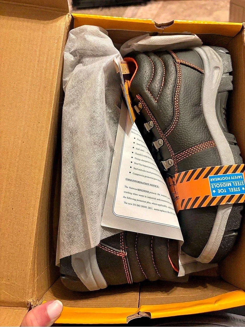 Kingstone WK517 Steel Toe Work Boots Black & Orange US 7 NWT